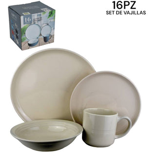 Juego De Vajilla 16 Piezas, 4 Personas, Color Crema