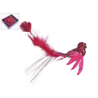Pajaro rojo con plumas y escarcha 18x9 cm