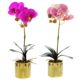 Planta Artificial Orquídea Con Base Dorada 33 Cm