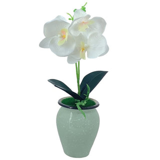 Planta Artificial Orquídea Con Base De Cerámica Blanca 35 Cm