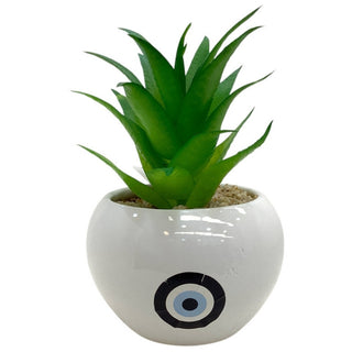 Planta Artificial Con Base De Cerámica Blanca 15 Cm