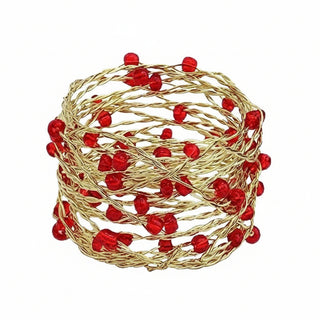 Servilletero De Metal Dorado Con Canutillos Rojos 5 Cm