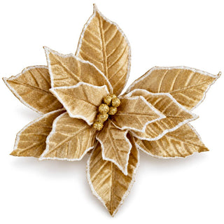 Flor Navideña Dorada Nevada 31 Cm