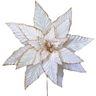 Flor de Navidad Blanca Velvet, Borde Dorado 31cm