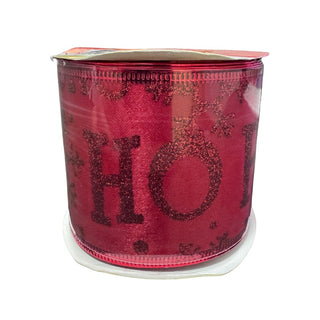 Cinta De Navidad Decorativa Alambrada Con Rojo/Blanco Diseño Copos Ho Ho 6 Cm