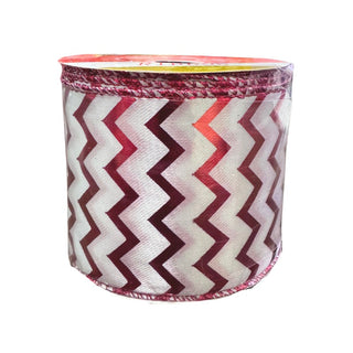 Cinta De Navidad Decorativa Con Rojo/Blanco Diseño Zig Zag 6 Cm