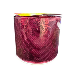 Cinta De Navidad Decorativa Alambrada ColorVino Diseño Brillante Copos y Bolas 6 Cm