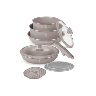Juego de Ollas de Aluminio Forjado 10 Piezas Con Revestimiento Antiadherente Colección Taupe Berlinger Haus Color Beige
