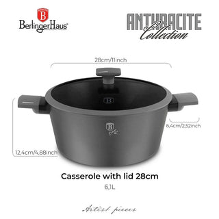 Olla De Aluminio Con Tapa 24Cm Con Revestimiento Antiadherente Colección Antracita Berlinger Haus Color Negro