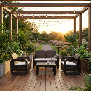 Juego De Muebles Para Terraza o Jardín Color Marrón 4 Piezas