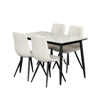 Juego De Comedor 5 Piezas, Sillas En Telas, Mesa Madera y Vidrio Color Beige