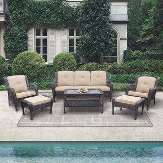 Juego De Muebles Para Terraza, Piscina o Jardín Color Chocolate/Crema 6 Piezas