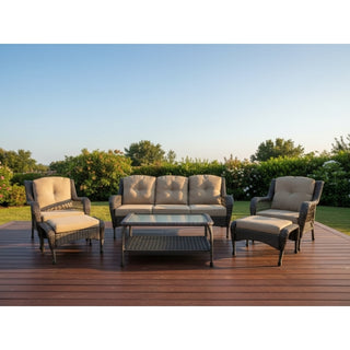 Juego De Muebles Para Terraza, Piscina o Jardín Color Chocolate/Crema 6 Piezas