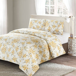 Edredón Queen 5 Piezas – Blanco / Amarillo / Verde - Microfibra