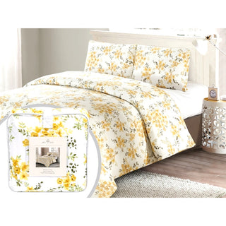 Edredón  Queen 5 piezas – blanco / amarillo / verde - Microfibra