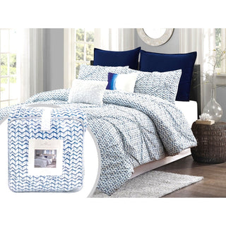 Edredón  King 5 piezas – blanco / azul - Microfibra