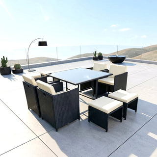Juego de muebles para terraza 9 piezas – negro / crema