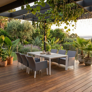 Juego De Comedor De 6 Puestos Para Exterior Aluminio y Tela