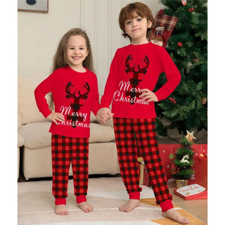 Pijama de Navidad Sueter y pantalon 2 Piezas para Niños Diseño Reno Bufalo color rojo