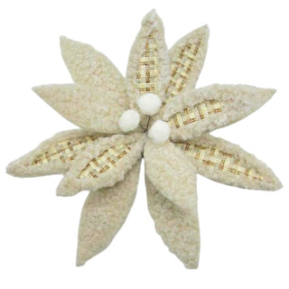 Flor De Navidad Color Ivory Pistilos Blancos, Hojas Lisas Y A Cuadros 33 Cm