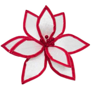 Flor De Navidad Velvet Color Blanco Borde Rojo, 32 Cm