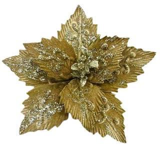 Flor De Navidad Velvet Escarchada Color Champagne, 30 Cm