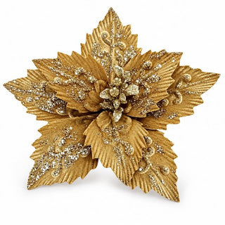 Flor De Navidad Velvet Escarchada Color Champagne, 30 Cm