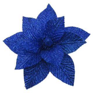 Flor De Navidad Velvet Escarchada Color Azul 30 Cm