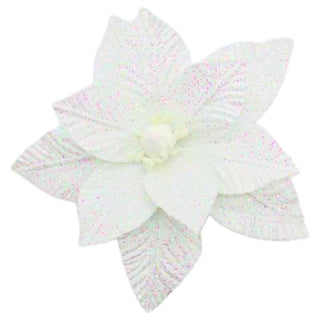 Flor De Navidad Velvet Escarchada Color Blanco 30 Cm