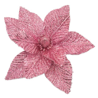 Flor De Navidad Velvet Escarchada Color Rosa 30 Cm