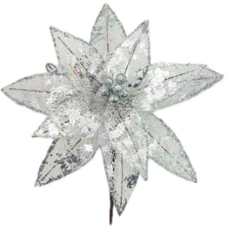 Flor De Navidad Transparente Color Plateado Brillante 30 Cm