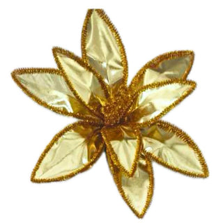 Flor De Navidad Metalizada Color Dorado 30 Cm