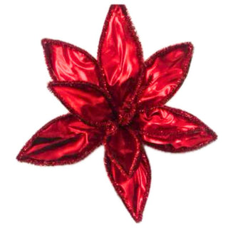 Flor De Navidad Metalizada Color Rojo 30 Cm