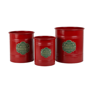 Juego de envases decorativos navideños metal- Merry Christmas, 3 piezas - color rojo