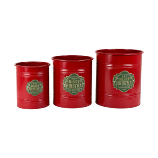 Juego de envases decorativos navideños metal- Merry Christmas, 3 piezas - color rojo