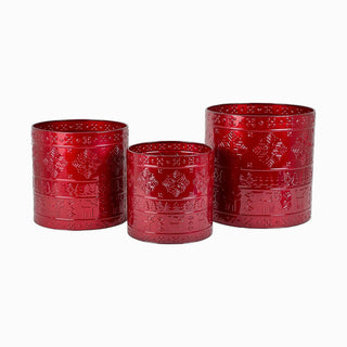 Juego de envases decorativos navideños metal - copos - 3 piezas cm - color burgundy