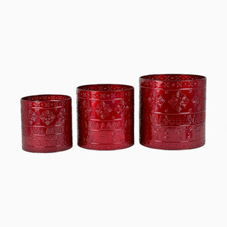 Juego de envases decorativos navideños metal - copos - 3 piezas cm - color burgundy