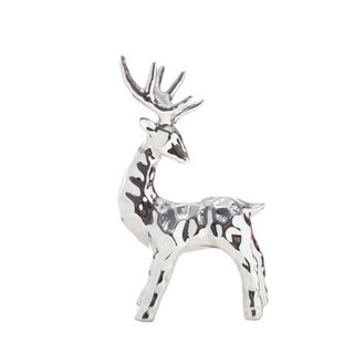 Figura Decorativa De Navidad Reno En Cerámica Color Plateado 24 Cm
