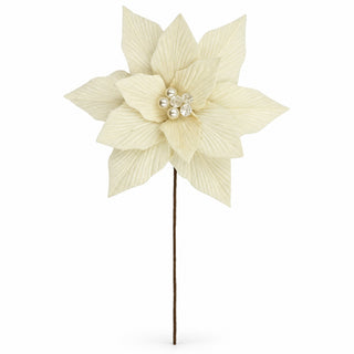 Flor De Navidad Velvet 50Cm Color Yvory, Pistilo Pedreria Brillante