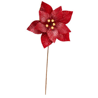 Flor De Navidad Efecto Nevado Color Rojo, 25 Cm