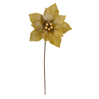 Flor De Navidad Efecto Nevado Color Dorado, 25 Cm
