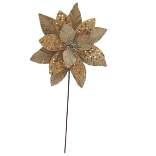 Flor De Navidad Velvet Con Lentejuelas Color Champan, 30 Cm
