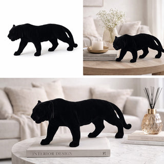 Figura Decorativa Pantera Acabado Terciopelo Color Negro 41 Cm
