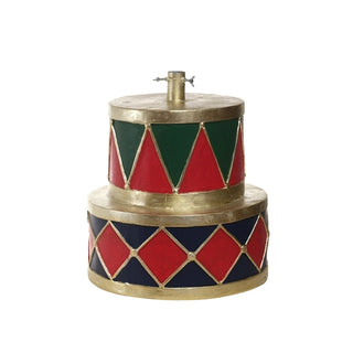 Base para árbol de navidad modelo tambores 40 × 45 × 40 cm – rojo-verde