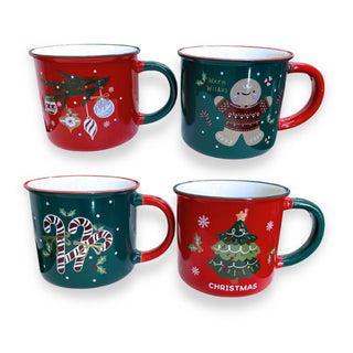Taza navideña roja o verde, diseño surtido de 9,4 cm