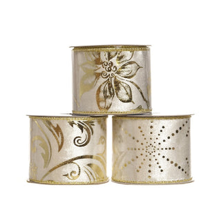 Cinta navideña decorativa beige y dorada de 6 cm × 10 yardas