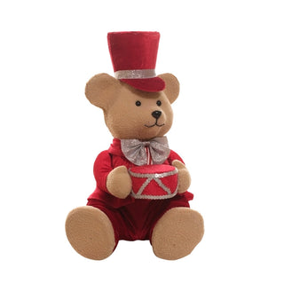 Figura navideña oso-tambor 20 × 20.5 × 32.5 cm – rojo-blanco-natural