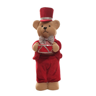Figura navideña oso-tambor 16 × 22 × 42 cm – rojo-blanco-natural