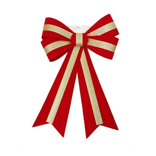 Lazo decorativo navideño a rayas de 45 × 70 cm – rojo / dorado