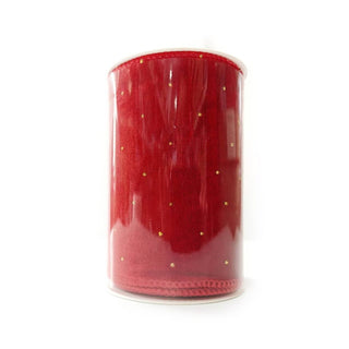 Cinta navideña ancha de 11 cm × 10 yardas – rojo / dorado